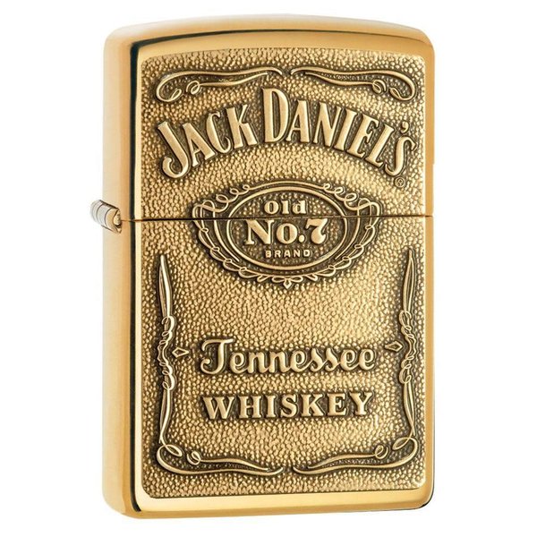 Zippo Jack Daniel's Tennessee Whiskey High Polish Brass Emblem Pocket Lighter 5 1/2 x 3 1/2 cm