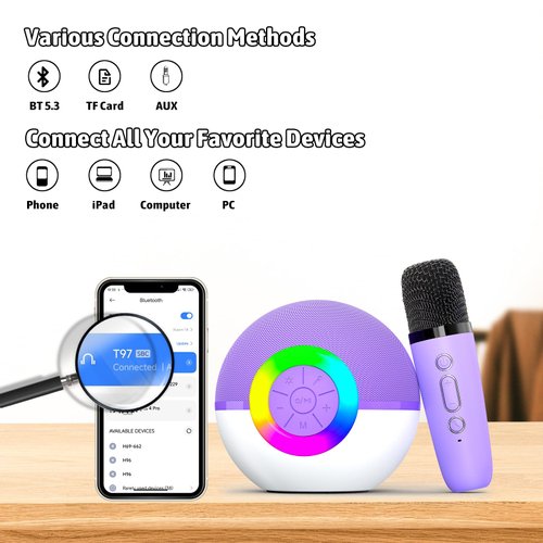Heroange Karaoke Microphone Machine Toys for Kids Adults, Mini Portable Bluetooth Speaker with Wireless Mic, Christmas Birthday Gifts for Boys Girls Ages 3 4 5 6 7 8 9 10 11 12+ Year (Purple-2 Mics)