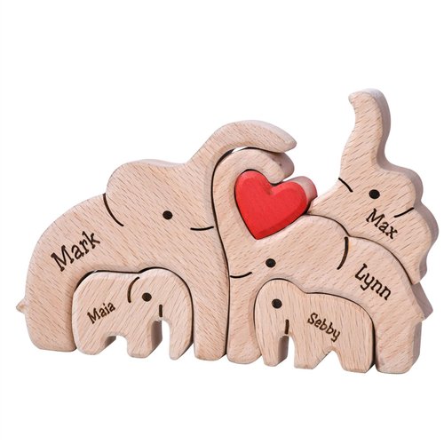 Personalized Wooden Puzzle with 2-8 Family Name,Wooden Elephant Puzzle,Customizable Wooden Puzzle for Home Decor and Thoughtful Gifts,Birthday for Mom, Dad (Elephant)