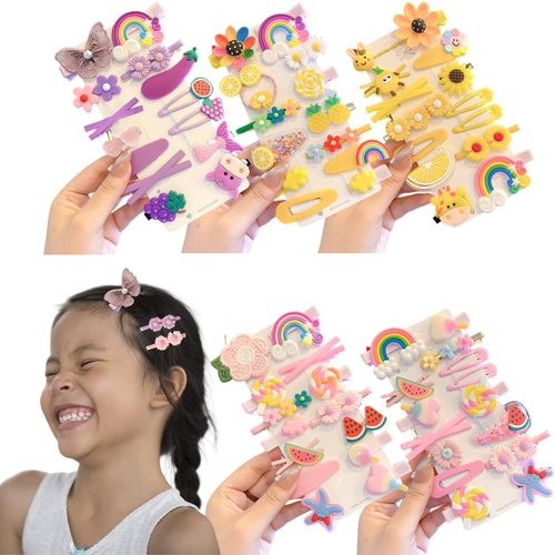 70 Pcs Cute Fruit Kids Hair Clips for Toddler Girls,Hair Pins for Girls,Girl Barrettes for Hair,Fun Candy Rainbow Hair Accessories Set