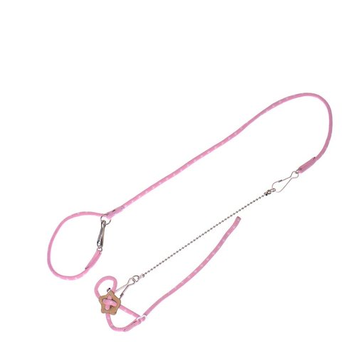 Adjustable Leash Harness with Bell for Rat Mouse Squirrel Guinea Pig Walking Training (Pink)