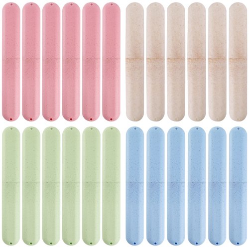 Hedume 28 Pack Travel Toothbrush Case, Portable Dust-Proof Breathable Toothbrush Holder for Travel, Business, Home, Camping, School (4 Colors)