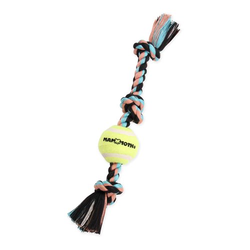 Mammoth Flossy Chews Color 3 Knot Tug w/Mini Tennis Ball – Premium Cotton-Poly Tug Toy for Dogs – Interactive – Rope Dog Toy for Small Dogs - Mini 11”