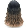 JOLNVCA Short Wavy Bob Wig with Bangs Black Ombre Brown Wigs Women Girls Shoulder Length Bob Curly Wigs Heat Resistant Synthetic Wig Daily Party Cosplay Wig