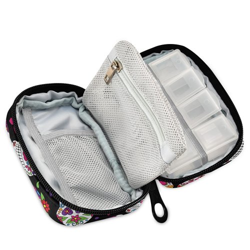 xigua Skull Travel Pill Organizer Moisture Proof Pill Box Purse Daily Pill Case for Vitamins, Medication and Supplements