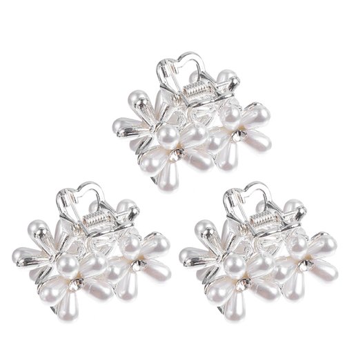 3pcs Small Rhinestone Pearl Hair Claws - Mini Alloy Jaw Clips, Clamps, and Hairpins for Women