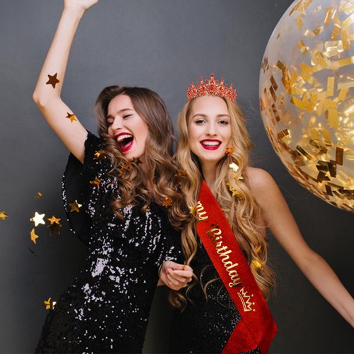 CHANACO Birthday Crown Tiaras for Women Its My Birthday Sash Red Crystal Birthday Tiara Rhinestone Birthday Headband Princess Crown for Girls Hair Accessories Happy Birthday Party Decorations