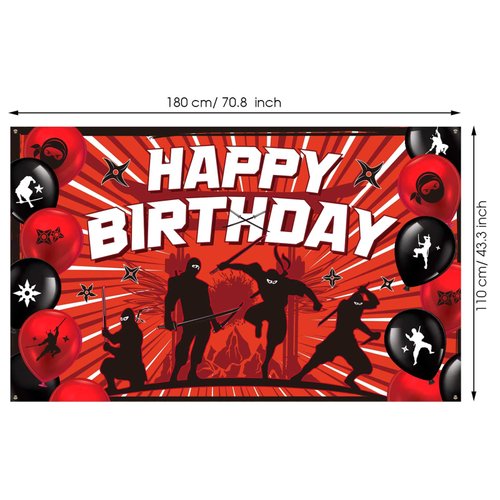 Tatuo Ninja Birthday Party Supplies Ninja Backdrop Ninja Party Favors Ninja Birthday Banner Multicolor, 70.8 x 43.3 Inch, Includes White Long Rope