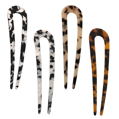 4 PCS Hair Pins Hair Fork French U-shaped Leopard Hair clips French Braid Tool for Hair and Women Hairstyle Accessories Cellulose Acetate Hairpin (Leopard)