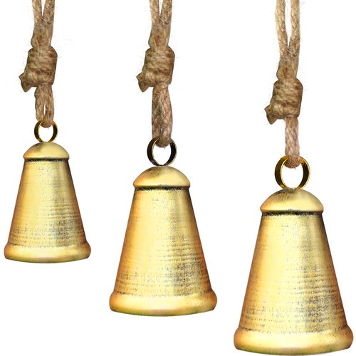 Christmas Bells for Decoration, Set of 3 Harmony Cow Bells, Vintage Handmade Rustic Hanging Bells, Metal Vintage Decorative Bells with Jute Hanging Rope