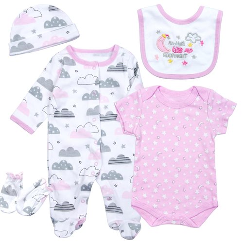 Reborn Baby Doll Clothes for 20-22 inch Girl Reborn Dolls Purple Sleepwear Clothing Outfits Newborn Dolls Accessories 5 Pieces of Pack