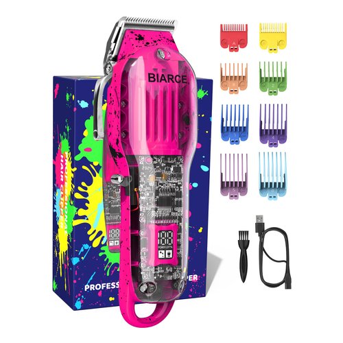 Professional Hair Clippers for Men, Cordless Hair Clippers for Hair Cutting, Adjustable Mens Hair Clippers with Taper Lever, Barber Clippers Mens Grooming Kit, Rechargeable, with LED Display,Pink