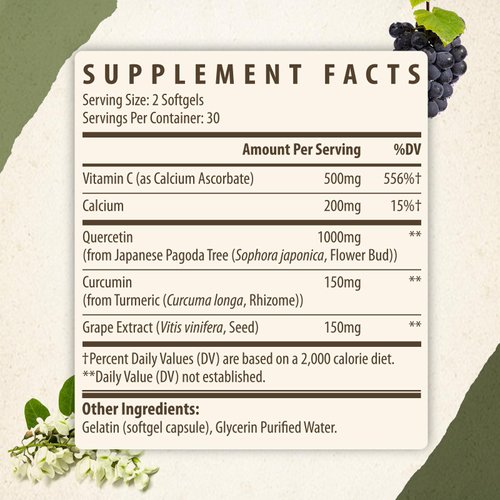 Kynderynl Liposomal Quercetin 1000mg with Turmeric, Grape Seed & Non-Acidic Vitamin C – Vegan – 60 Softgels – 2Pack