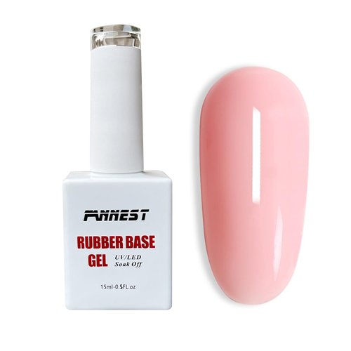 FANNEST Rubber Base Gel Polish,Brush on Builder Gel for Nails Extension,Elastic Rubber Base Coat,LED/UV Soak Off Sheer Nude Pink Gel Polish, Natural Gel Polish.