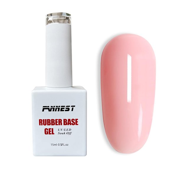 FANNEST Rubber Base Gel Polish,Brush on Builder Gel for Nails Extension,Elastic Rubber Base Coat,LED/UV Soak Off Sheer Nude Pink Gel Polish, Natural Gel Polish.