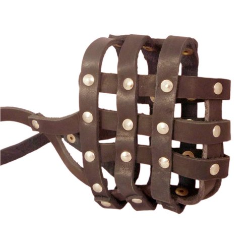 Real Leather Dog Basket Muzzle #107 Brown - Pit Bull, Amstaff (Circumference 12", Snout Length 3.5")