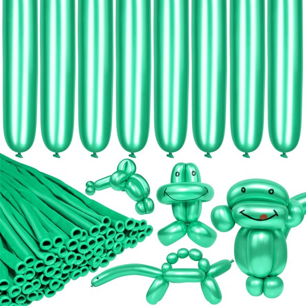 LXZFCRG 260 Long Balloons, Shiny Metallic Latex Twisting Balloons for Balloon Animals, Magic Balloons for Birthdays Wedding Party Decorations 100pcs (Metallic Green)