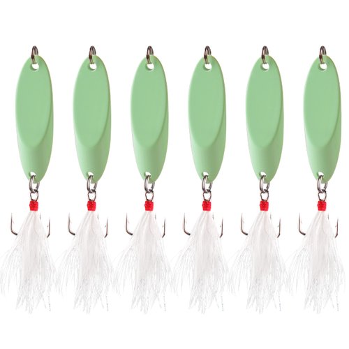 Fishing Spoons Lures Spoons Metal Jigs - 6PCS Luminescent Saltwater Jigging Bait Spoon with Treble Hook Hard Micro Bass Walleyes Trout Salmon Baits 0.18oz