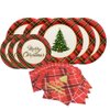 Gatherfun Christmas Party Supplies Christmas Tree Red Plaid Disposable Paper Dinner Plates Dessert Plates and Napkins for Merry Christmas Party, Serve 20