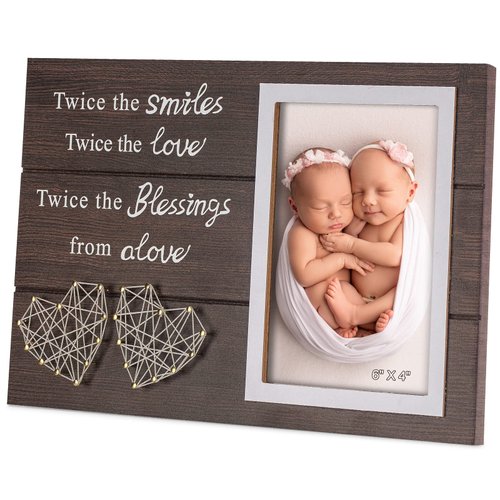 Yakucho Twins Baby Picture Frame Gift for Baby Shower Parents New Mom Dad, Photo Frame Gifts for Friend Daughter