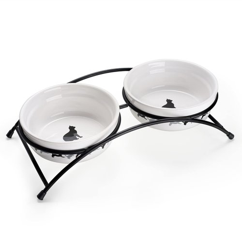 Y YHY Cat Bowls Elevated, Ceramic, 12 Ounces, Reduce Neck Burden, Anti Vomiting, Dishwasher Safe