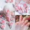 3D Pink Rose Flower Nail Charms Flower Nail Art Charms Nail Pearls Beads Flower Charms for Nails Design Rose Nail Charm Floral Nail Jewels for Nail Art Rhinestones for Nails Supply Nail Decorations