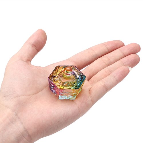 Noverlife Mini Colorized Glaze Nail Art Acrylic Liquid Powder Dappen Dish, Hexagon Shape Crystal Nail Dappen Dish with Cap Lid, Crystal Acrylic Liquid Powder Mini Glass Dish for Nail Art Manicure Care