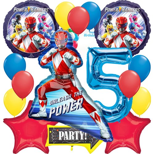 Power Ranger Party Supplies Foil Balloon Bouquet Decoration, Multicolored, Party Accessory, 5th Birthday