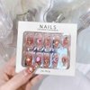 RikView Long Press on Nails Pink Fake Nails with 3D Design Coffin Nails Glossy Full Cover Nails for Women 24 PCs/Set