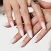 GLAMERMAID Press on Nails Medium Almond, Spring Summer White Ombre French Tip Glue on Gel Nails, 24Pcs Short Stiletto Acrylic False Nails Kit Reusable UV Finish Full Cover Stick on Nail for Women Gift