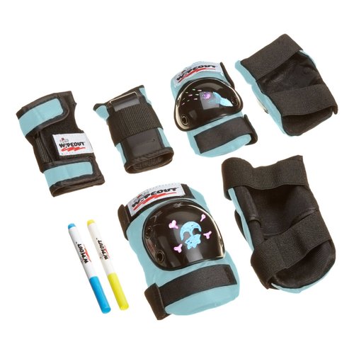 Wipeout Dry Erase Kids Pad Set with Knee Pads, Elbow Pads, and Wristguards, Teal Blue, 5+