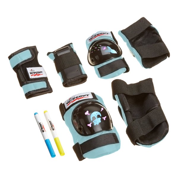 Wipeout Dry Erase Kids Pad Set with Knee Pads, Elbow Pads, and Wristguards, Teal Blue, 5+