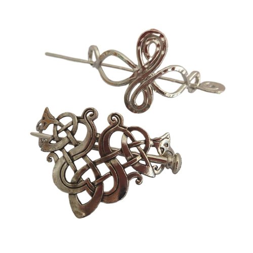Silver Celtic Hair Slide Hairpin Clip with Stick, Metal Retro Vintage Hair Barrette Minimalist Hair Claw Pin Knot Hair Accessories for Women (2 Pack)