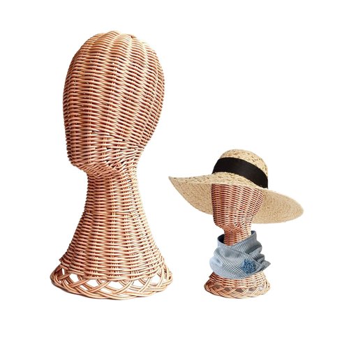 CHADWICK Mannequin Head Stand, Rattan Wig Stand, Hat & Wig Display Holder, Handmade Wicker Wig Head Stand, Vine Woven Hat Stands, Rustic Cap Rack for Home, Hair Salon, Showcase, Stable Base