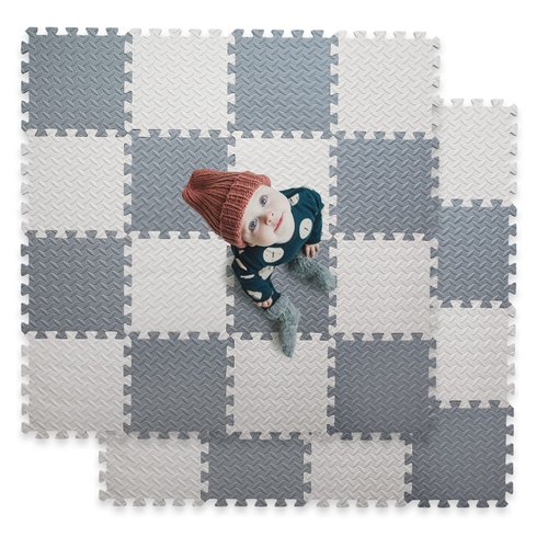 Tamiplay 16 Tiles Foam Play Mat for Baby, Soft & Safe EVA Foam Mats for Floor, Square Baby Play Mat, Solid Colored Kids Foam Puzzle Floor Mat, 47x47 Play Mat for Playpen(Whit/Gray)