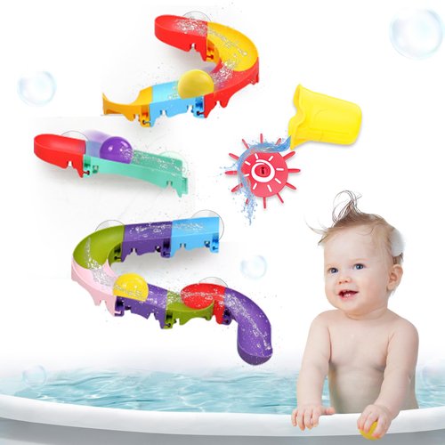 taseyok Toddler Bath Toys, Baby Bathtub Toys Ball Slide Track, DIY Shower Toys with Suction Cups, Christmas Birthday Gift for Kids Bath Fun for Ages 3 4 5 6 7