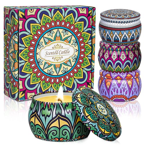 Candlesee Scented Candles Gifts Set for Women: 4-Pack Aroma Candles 100% Natural Soy Gardenia, Vanilla, Lavender, Freesia Scents, 4.4 oz, for Travel, Stress Relief, Yoga, Home, Birthday, Mother's Day