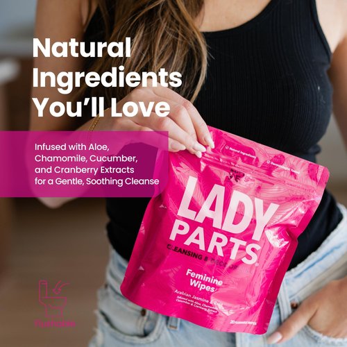 Lady Parts Feminine Wipes - Flushable Wet Wipe for Women - pH Optimized for Privates, Body, Booty, & Face - Good for Travel & Intimate Areas - Stay Fresh & Clean - 20 Wipes