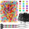 Snoghmil 1605pcs Hair Braid Kit Including 600pcs 9x6mm Glitter Pony Beads, 1000pcs Elastic Rubber Bands, and 5pcs Quick Beaders