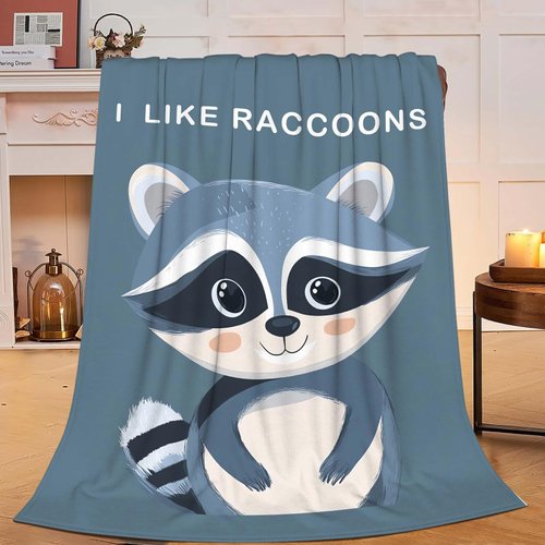 Raccoon Throw Blanket Cute Cartoon Raccoon Gifts for Kids Girls Boys Adults Soft Cozy Warm Plush Fluffy Fuzzy Fleece Blanket Birthday Festival Decor 40''X50''