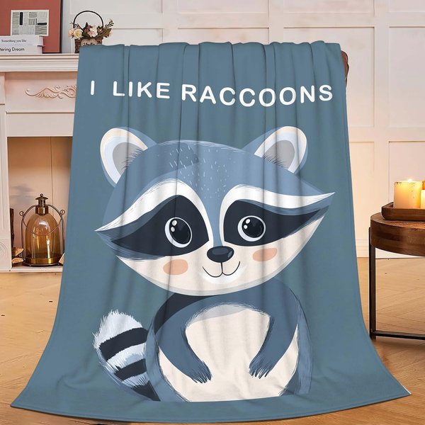 Raccoon Throw Blanket Cute Cartoon Raccoon Gifts for Kids Girls Boys Adults Soft Cozy Warm Plush Fluffy Fuzzy Fleece Blanket Birthday Festival Decor 40''X50''