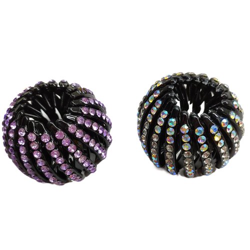 2 Pack Rhinestone Expandable Ponytail Holder, Bird Nest Hairs Clip Hair Tail Claw Clamps Bun Maker Accessory for Women