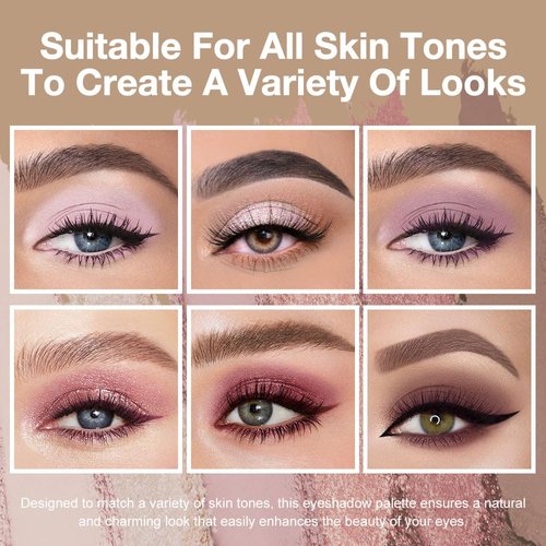 Kaely 6 Colors Mini Eyeshadow Makeup Palette for Women Natural Looks, Light Nude Pink Champagne Rose Orchid Wine Red Dark Mauve Plum Glitter Shimmer Eye Shadow Palette Built in Mirror Travel Size 04