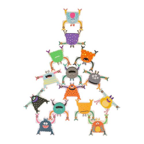 HearthSong Set of 18 Fun and Friendly Stacking and Playing Monsters Wooden Blocks