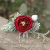 Fangsen Silver Wedding Red Rose Flower Hair Comb Boho Hair Accessory for Bridals