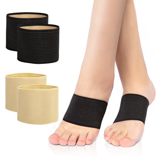 Arch support Sleeves, Plantar Fasciitis Brace Compression Bands (2 Pairs) For Fallen Arches, Flat Feet, Bone Spurs, High Arches, Flat Arches, Foot Pain Relief, Copper Infused Wrap Straps For Women Men (MEDIUM SIZE)