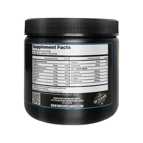 WMD Re-Activate BCAA Powder – 2:1:1 Amino Acids for Muscle Growth, Repair & Recovery – Gluten Free, Sugar Free, Non-GMO, Vegan, No Artificial Colors, Patented Ingredients – Blueberry Flavor, 250g