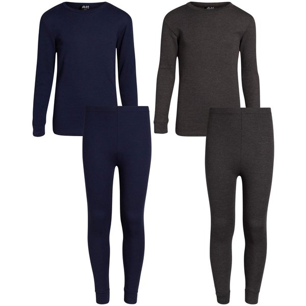 Arctic Hero Boys' Thermal Underwear - 4 Piece Waffle Knit Top and Long John Set (Size: 2-18), Size 3T, Navy/Charcoal