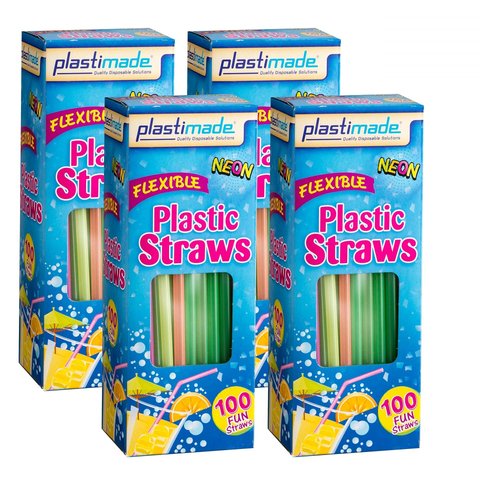 [400 Count] Plastimade Fun Colored Plastic Disposable Drinking Flexible Straws For Home, Office, Wedding, Events, Parties, Take Out, Water, Juice, Soda, Beer, Cocktails, Assorted Colors