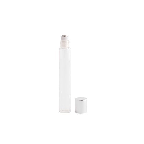 12pc Slim Roll-On (1/3 oz) 10ml Clear Glass with Stainless Steel Roller and Silver Cap